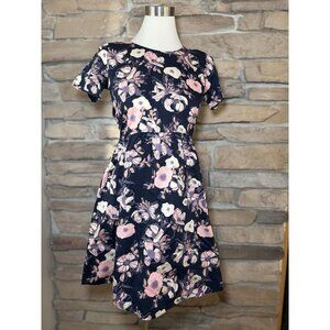Mata Traders Monet A Frame Dress XS Navy Pink Floral Cotton Casual Cottagecore